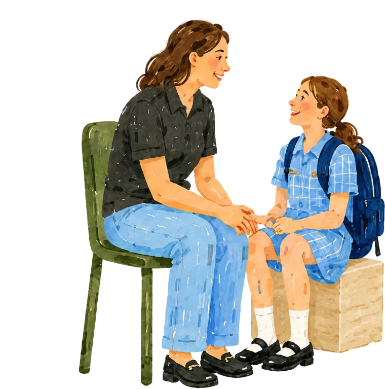 A parent and child talking